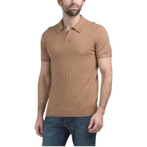 PERRY ELLIS Short Sleeve Texture Stripe Open Collar Sweater Polo